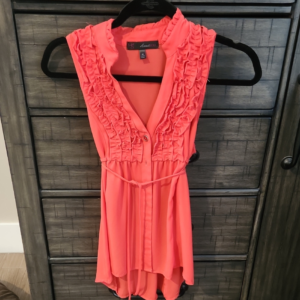 Coral Sleeveless Ruffle Blouse
